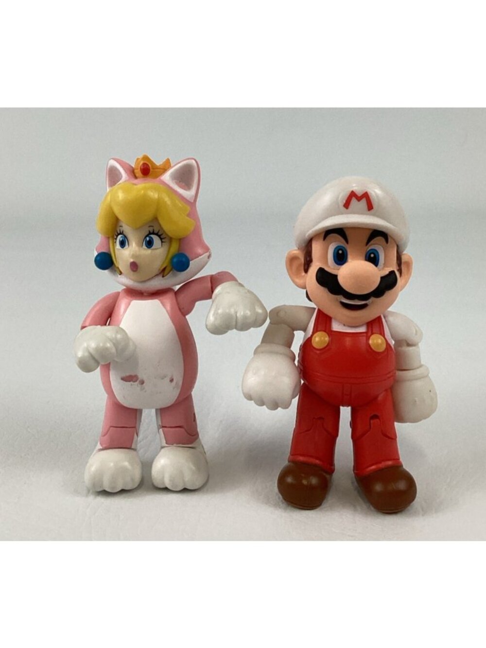 Jakks Pacific Fire Mario Cat Peach Toy 4" Action Figure Lot of 2 Bundle 2015